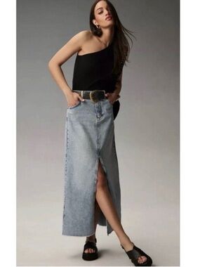 Anthropologie Pilcro Madi Front Slit Denim Maxi Skirt Sz 6 Boho Modern